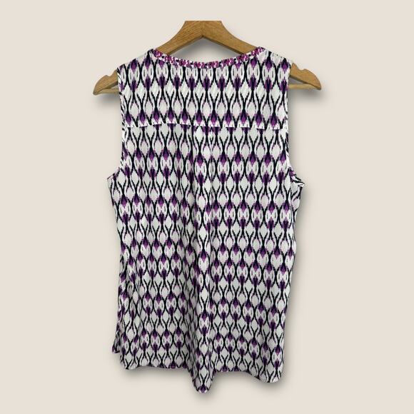 NYDJ Womens size Small IKAT Sleeveless Embroidered Tie Front Blouse Top - Picture 2 of 7